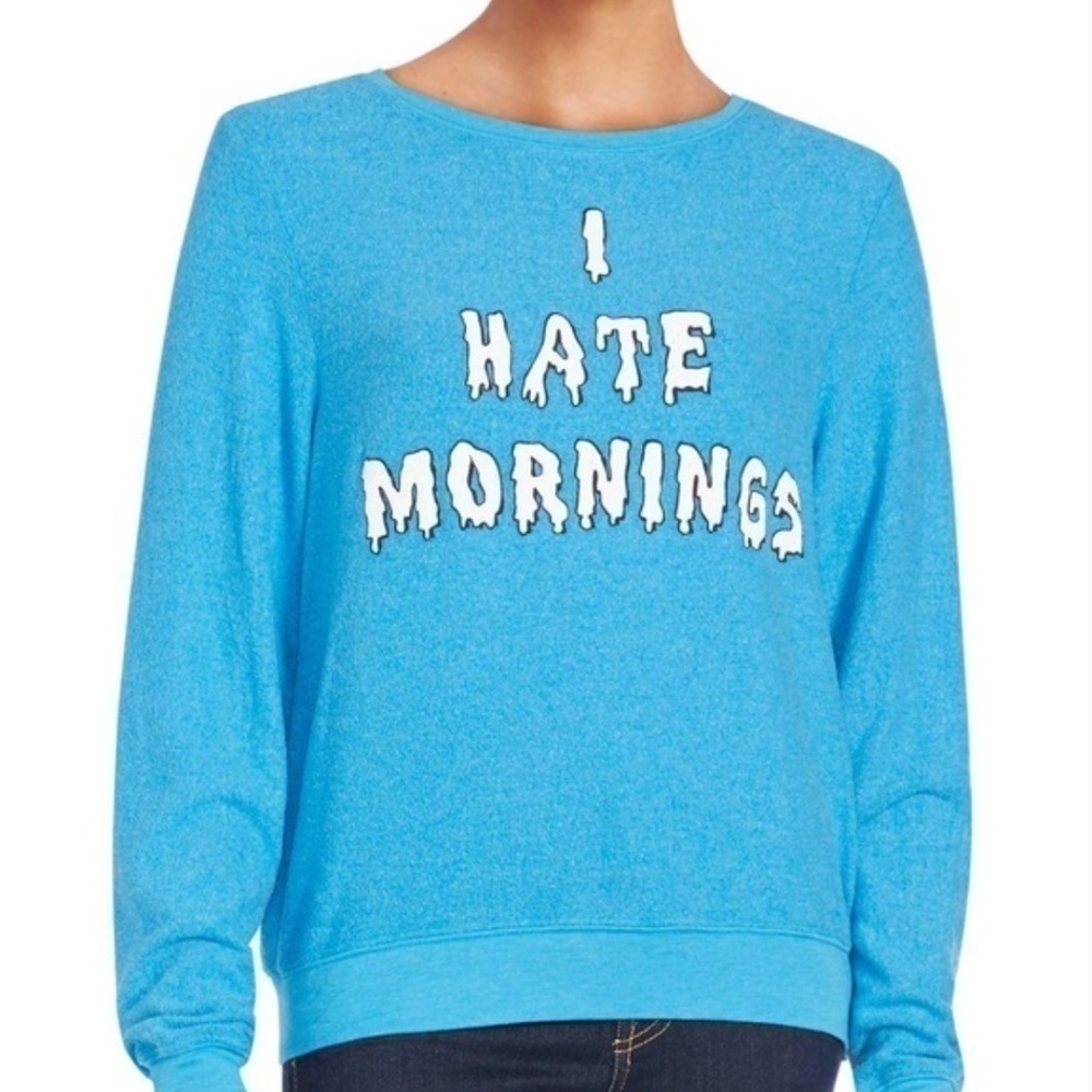 WILDFOX| "I HATE MORNINGS" GRAPHIC PULLOVER SWEATER